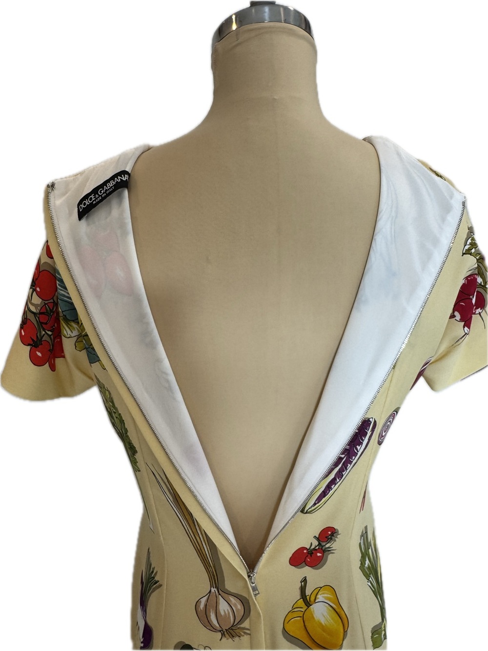 Dolce & Gabbana Cream Maxi Dress with Multicolor Vegetable Print - Picture 7 of 9
